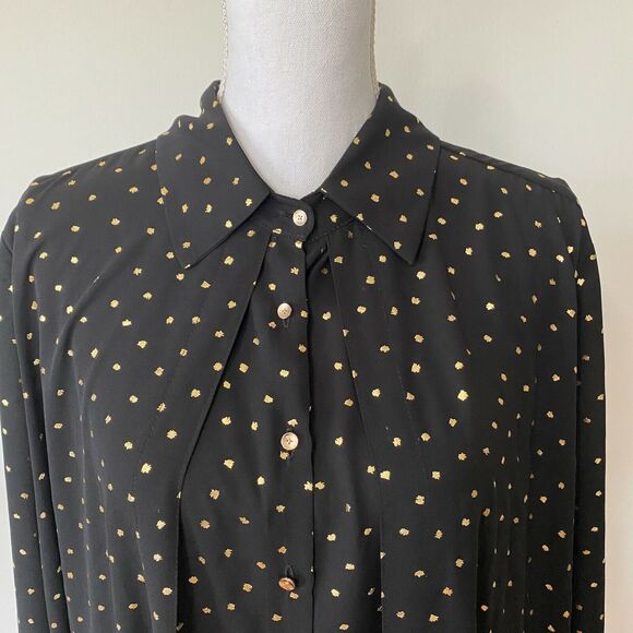 Cartise Black and Gold Polka Dot Button Down Shirt Sheer Front Overlay Panel 14 - Picture 5 of 11